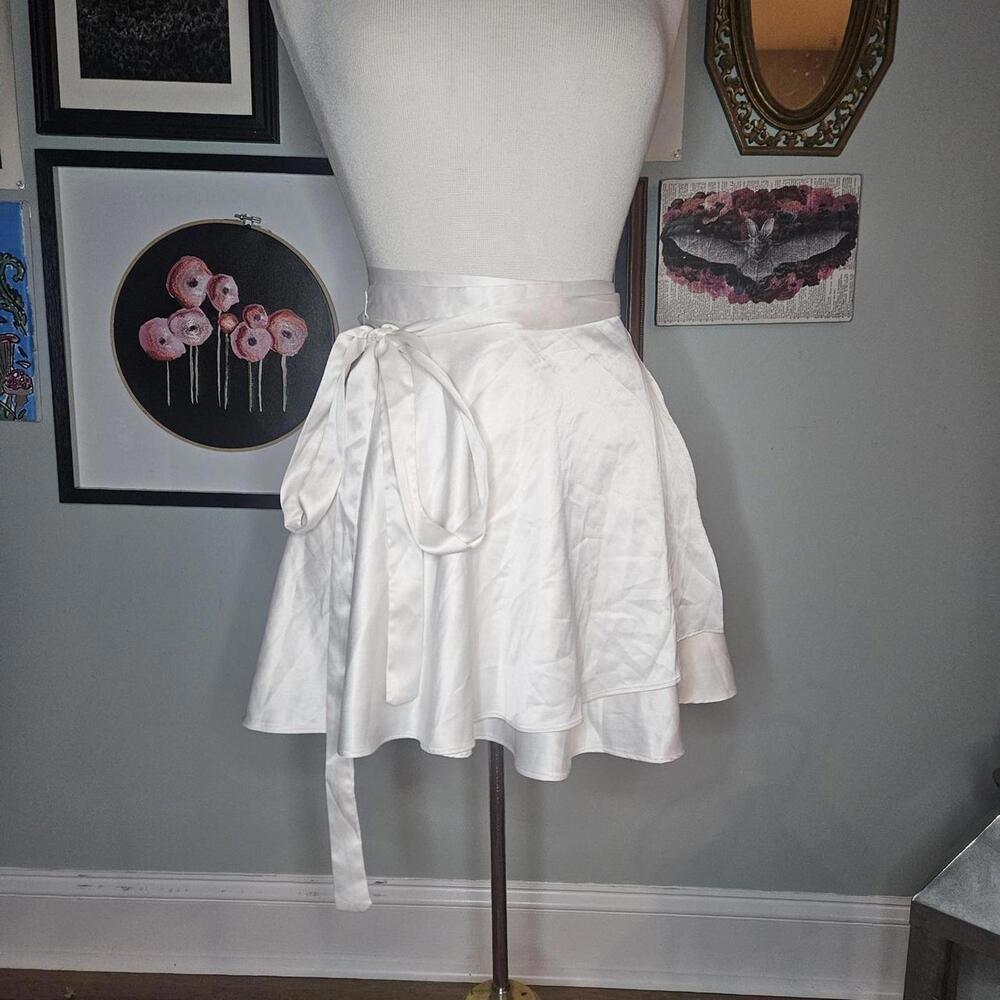 Ruffle Layered white satin wrap skirt